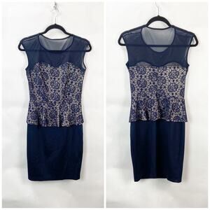 2/$30 Enfocus Studio 6 Womens Black Mesh Cocktail Lace Midi Sheath Dress